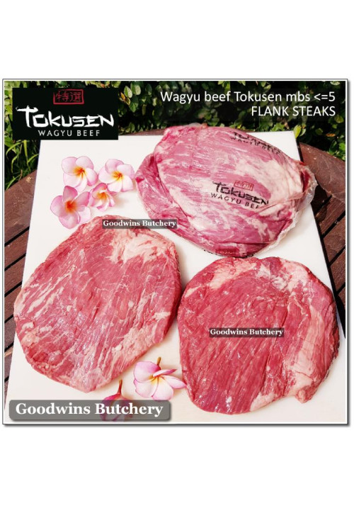 Beef FLANK STEAK Wagyu Tokusen mbs <=5 aged FROZEN 2pcs/pack +/-1.6kg (price/kg)